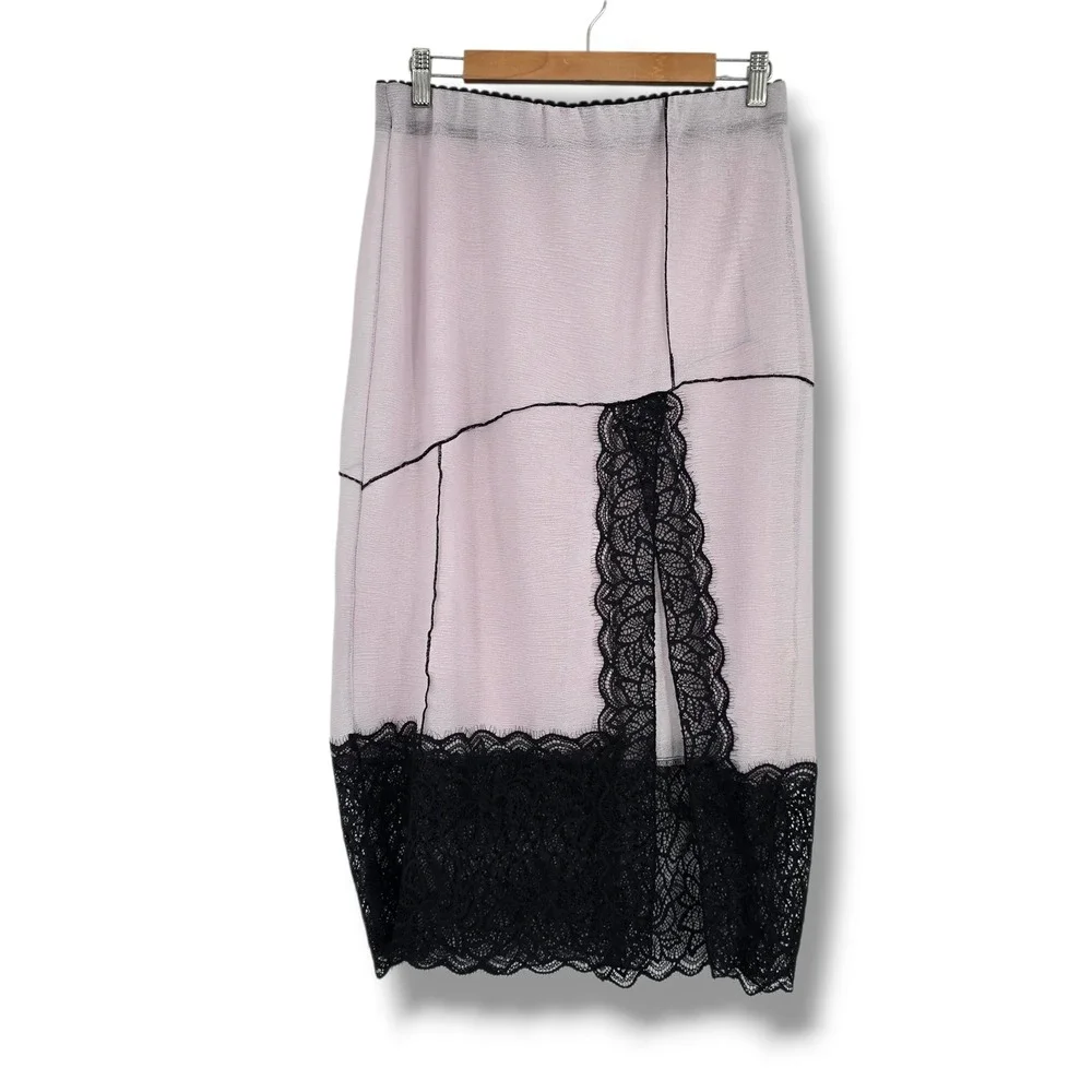 Free People Intimately Into You Pink Black Lace Trim Midi‎ Skirt Size Small